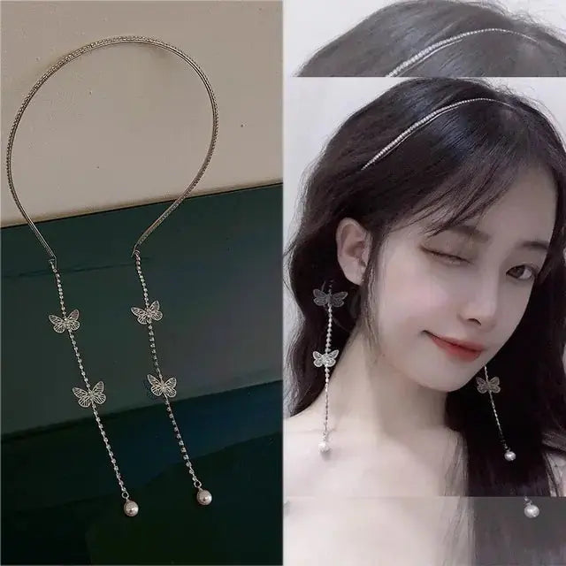 Pearl Butterfly Tassel Headband GLR SHOPPING