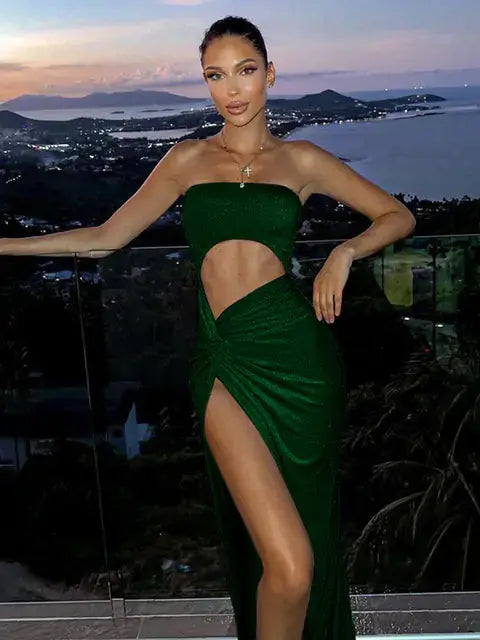 Mozision Sexy Strapless High Split Maxi Dress GLR SHOPPING