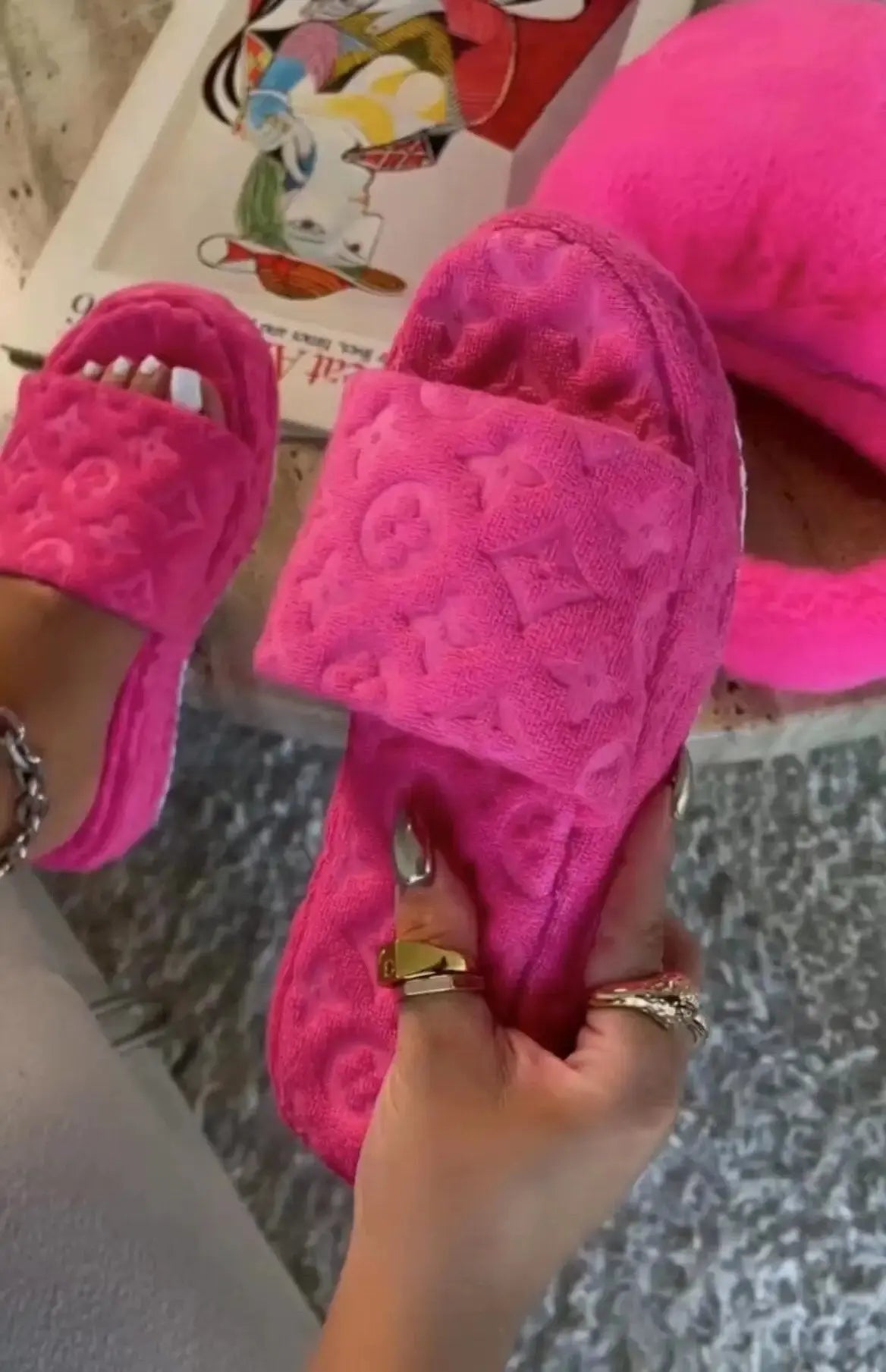LV Design Fur Slippers GLR SHOPPING