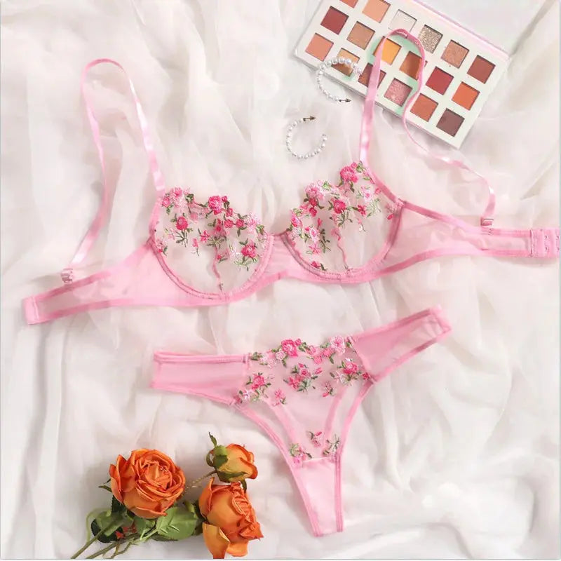 Low Waist Lace Embroidered Bra Set GLR SHOPPING