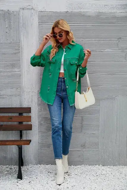 Washed Denim Jacket for Women GLR SHOPPING
