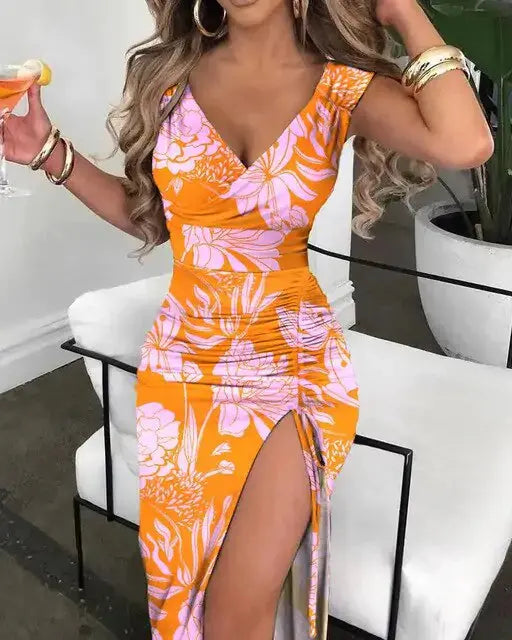 V-Neck High Slit Dress GLR SHOPPING