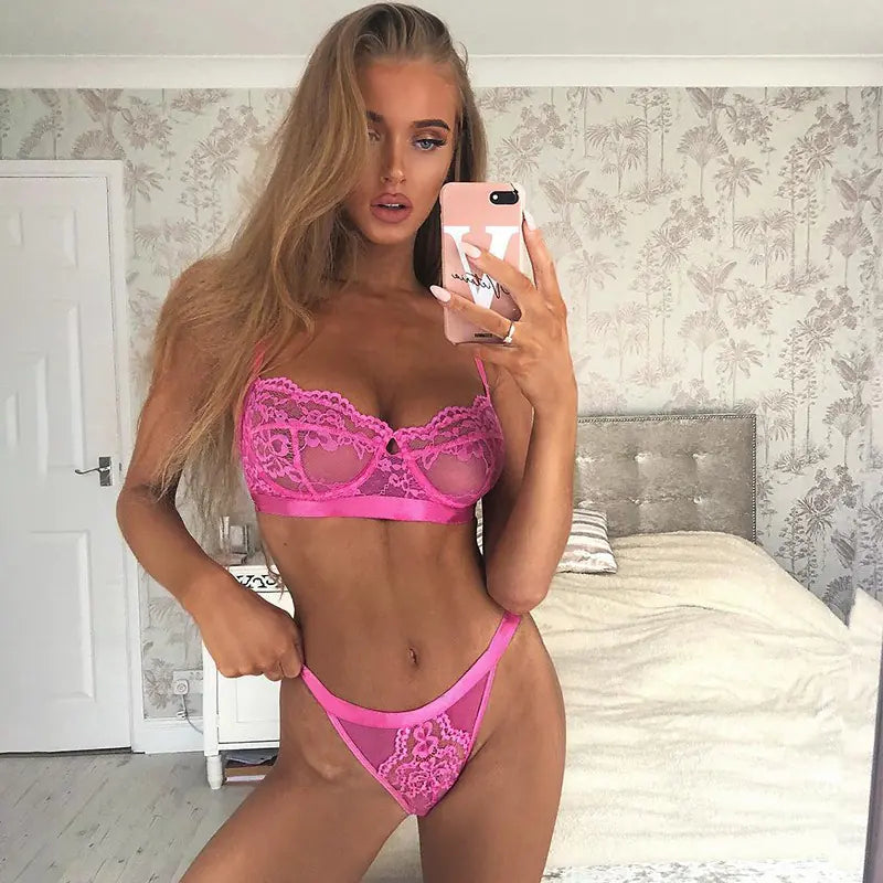 Women's Multicolor See-Through Lace Split Suit GLR SHOPPING