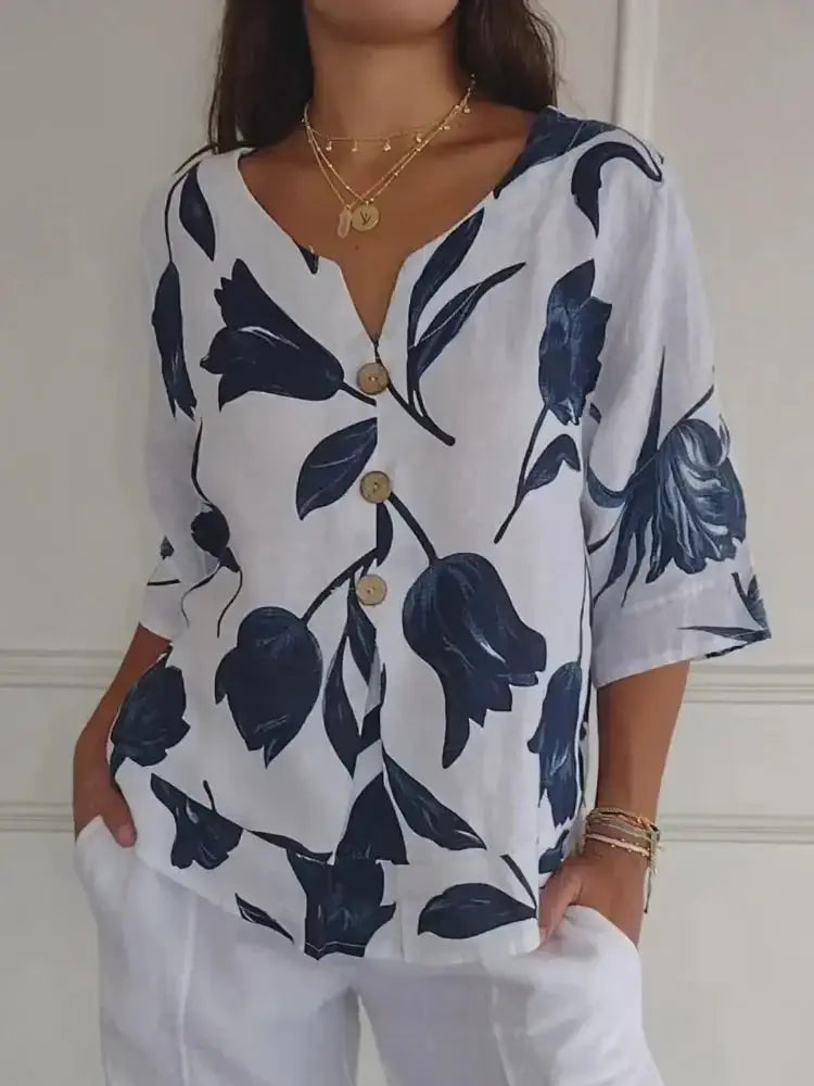 Printed V-Neck Tunic Top GLR SHOPPING