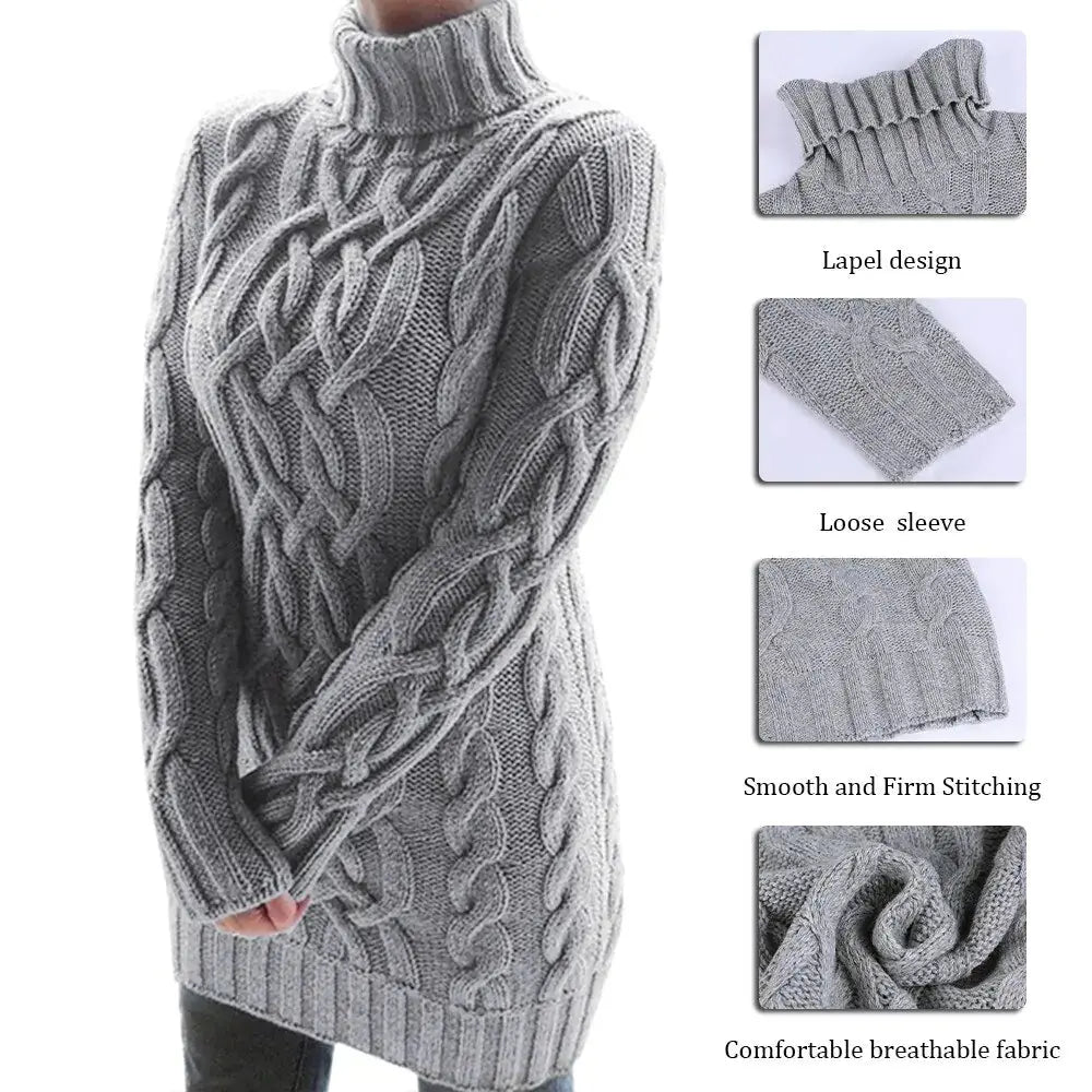 Turtleneck Twist Knitted Sweater Dress GLR SHOPPING