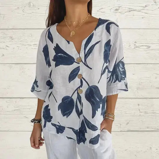 Printed V-Neck Tunic Top GLR SHOPPING