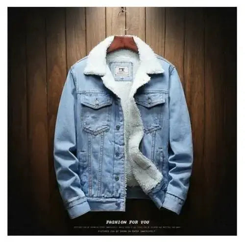 Men Light Blue Winter Jean Jackets Outerwear Warm Denim Coats New Men GLR SHOPPING