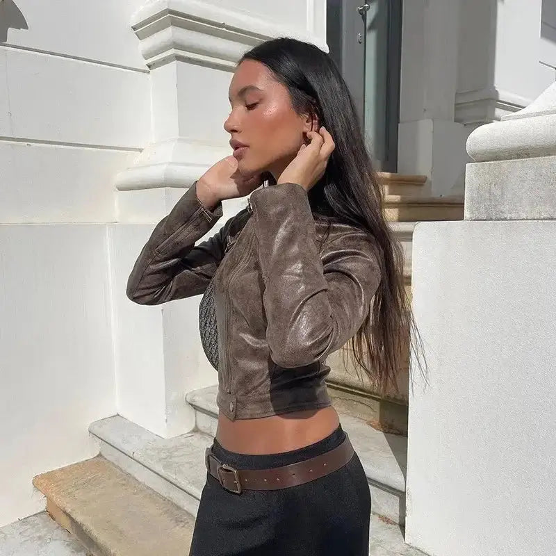 Vintage Zip-Up Faux Leather Jacket GLR SHOPPING