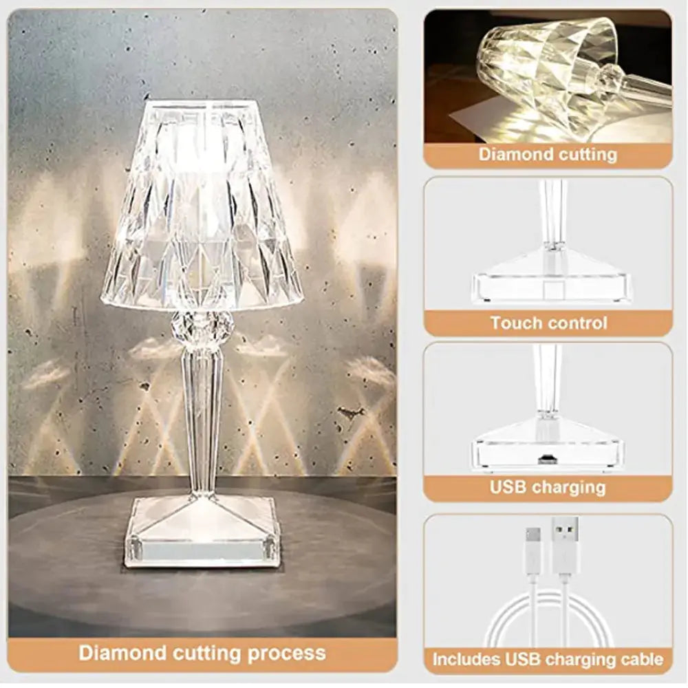 Diamond Table Lamp: USB Touch Sensor LED Night Light GLR SHOPPING