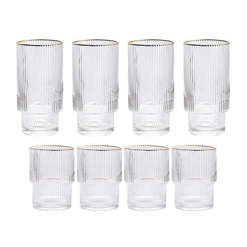 Stackable Gold Rim Ripple Drinking Glass