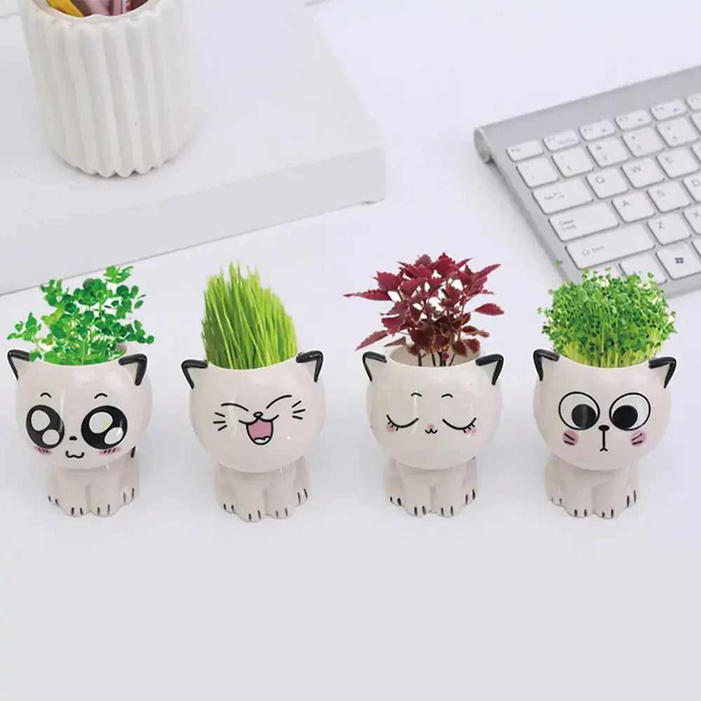 Mini Cat Shaped Cartoon Ceramic Flowerpot GLR SHOPPING