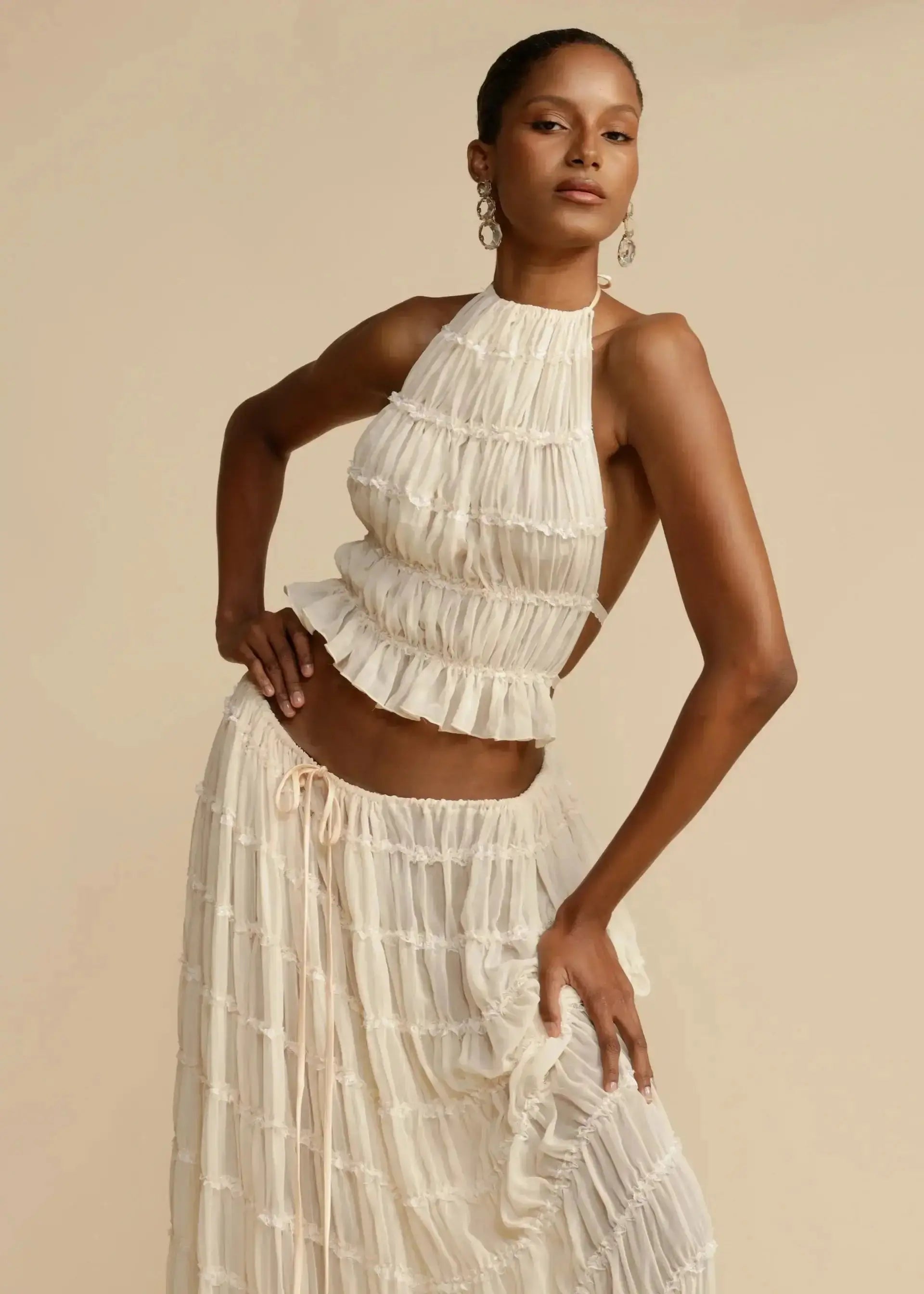 Summer Backless Ruched White Dress Set GLR SHOPPING
