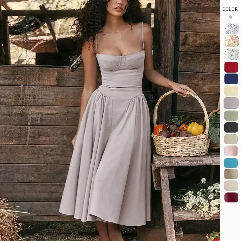 Dopamine Wear Suspender Dress French Retro Long Skirt GLR SHOPPING
