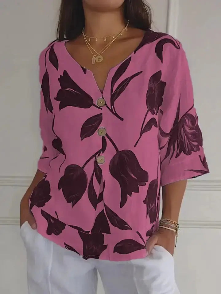 Printed V-Neck Tunic Top GLR SHOPPING