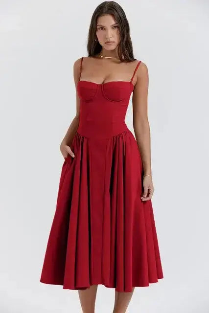 Dopamine Wear Suspender Dress French Retro Long Skirt GLR SHOPPING