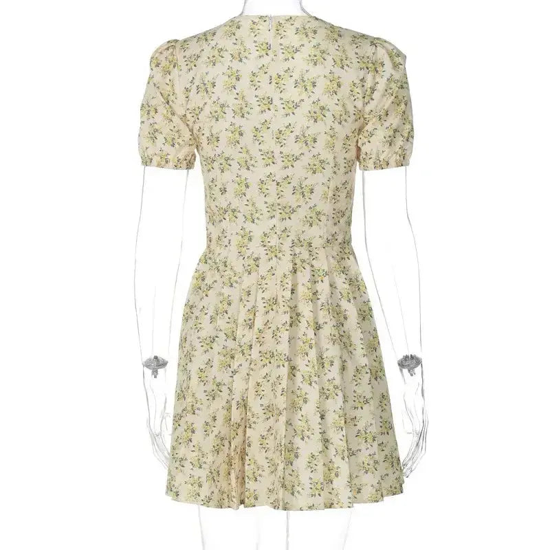 Vintage Lace Up Bandage V-Neck Mini Pleated Dress GLR SHOPPING