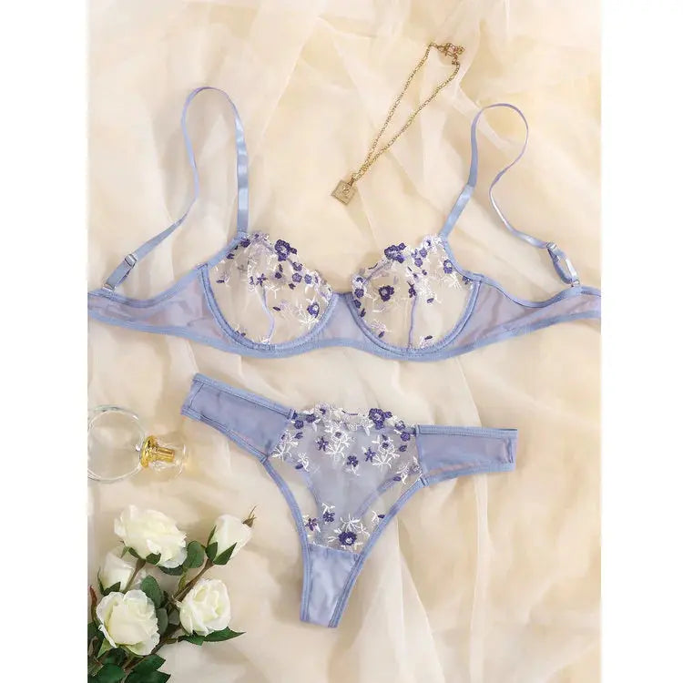 Low Waist Lace Embroidered Bra Set GLR SHOPPING