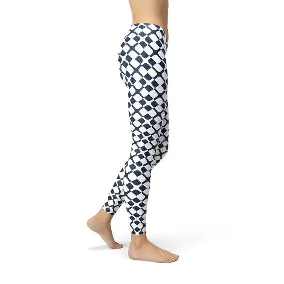 Womens Geometric Blue Tile Leggings - GLR SHOPPING