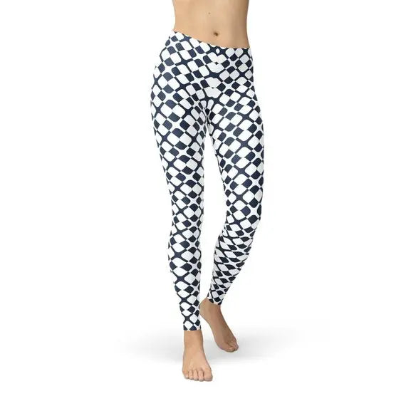 Womens Geometric Blue Tile Leggings - GLR SHOPPING
