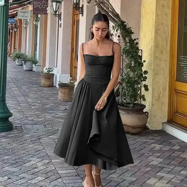 Dopamine Wear Suspender Dress French Retro Long Skirt GLR SHOPPING