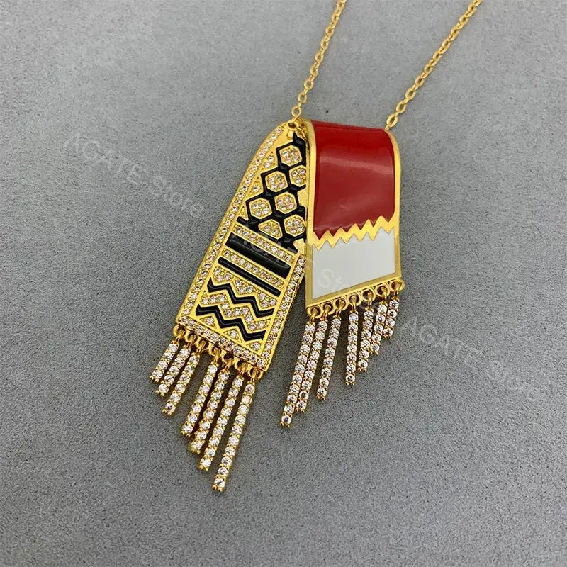 Stainless Steel Zircon Tassel Pendant Necklace GLR SHOPPING