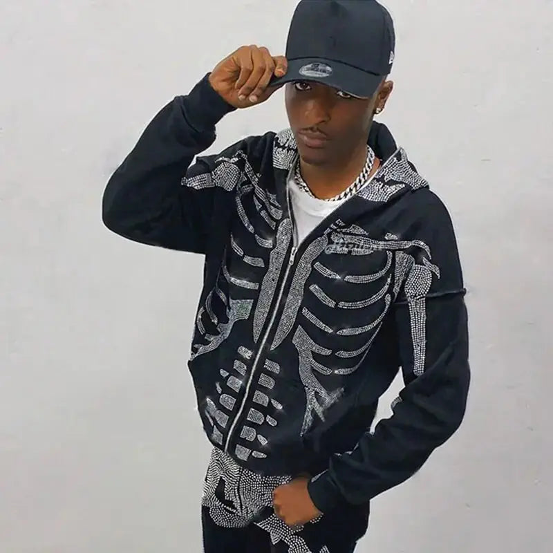 Gothic Rhinestone Skeleton Hoodie GLR SHOPPING