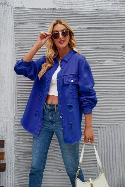 Washed Denim Jacket for Women GLR SHOPPING
