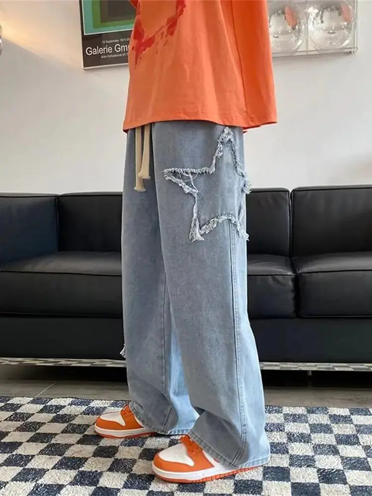 Star Embroidered Loose Fit Jeans GLR SHOPPING