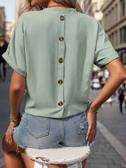 Pocketed Notched Short Sleeve Blouse GLR SHOPPING