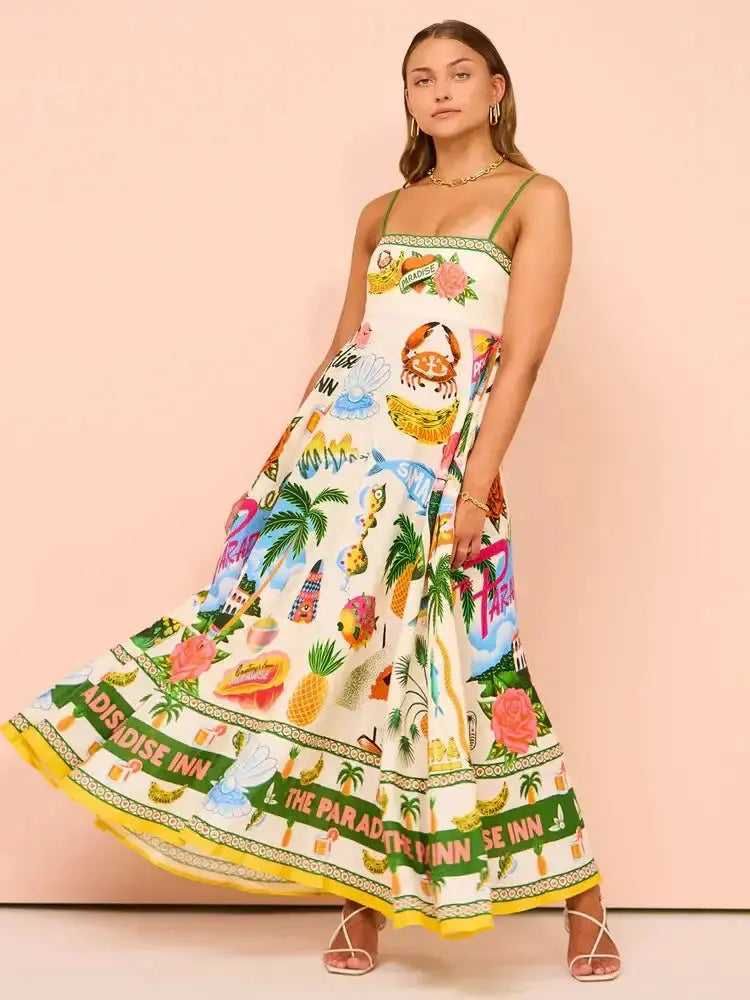 Sleeveless Maxi Dress Vintage Straps GLR SHOPPING