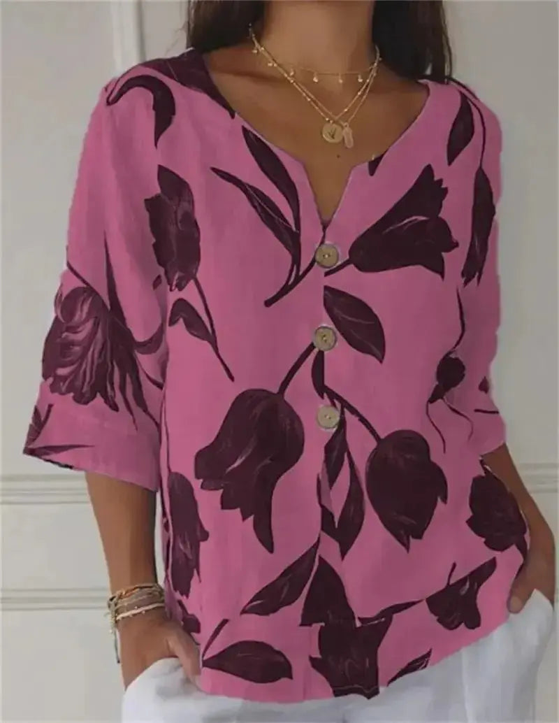 Printed V-Neck Tunic Top GLR SHOPPING