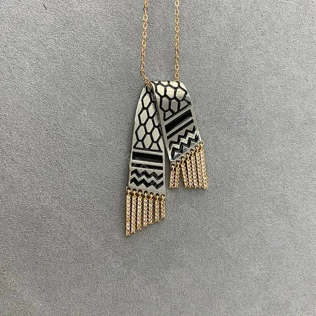 Stainless Steel Zircon Tassel Pendant Necklace GLR SHOPPING
