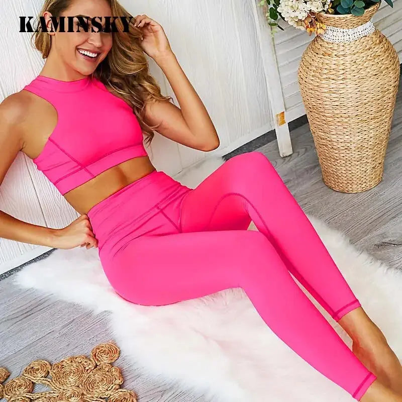 Kaminsky Two Piece Sets Women Zipper Top+High Waist Leggings Skinny Sports Tracksuit Women Clothes Patchwork Fitness Sports Wear GLR SHOPPING