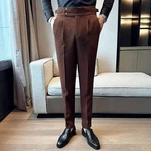 Autumn Winter Pantalones Hombre High Waist Waffle Business Casual Suit Pants for Men GLR SHOPPING