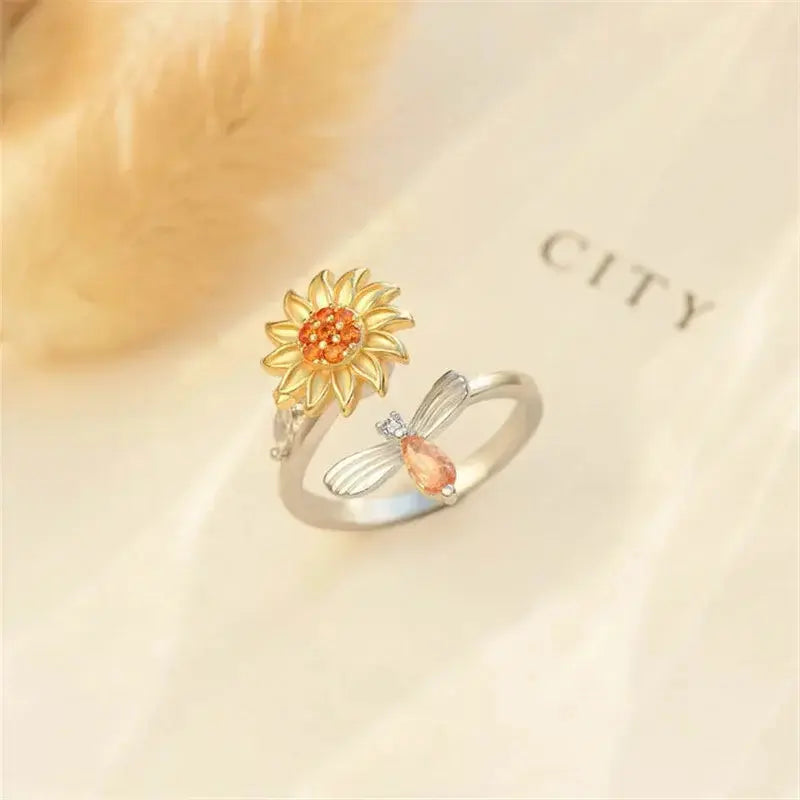 Sunflower Bee Fidget Ring Gifts GLR SHOPPING