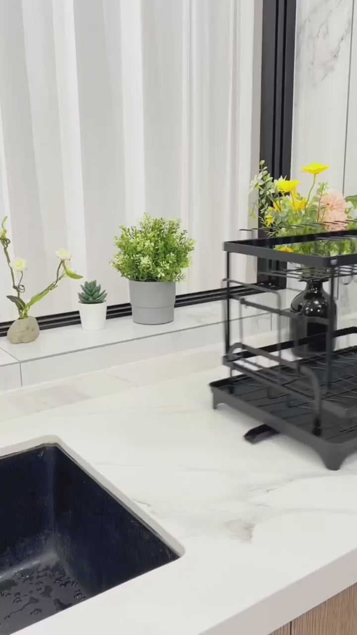 Load video: Compact Chef&#39;s 2-Tier Dish Organizer