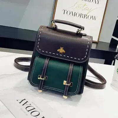 Vintage Paneled PU Leather Women Backpack - GLR SHOPPING