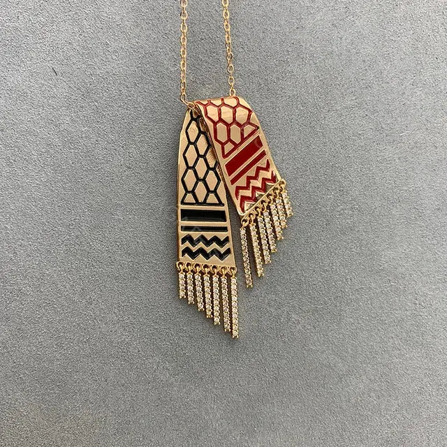 Stainless Steel Zircon Tassel Pendant Necklace GLR SHOPPING