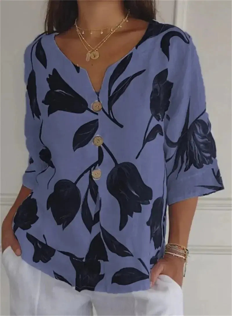 Printed V-Neck Tunic Top GLR SHOPPING