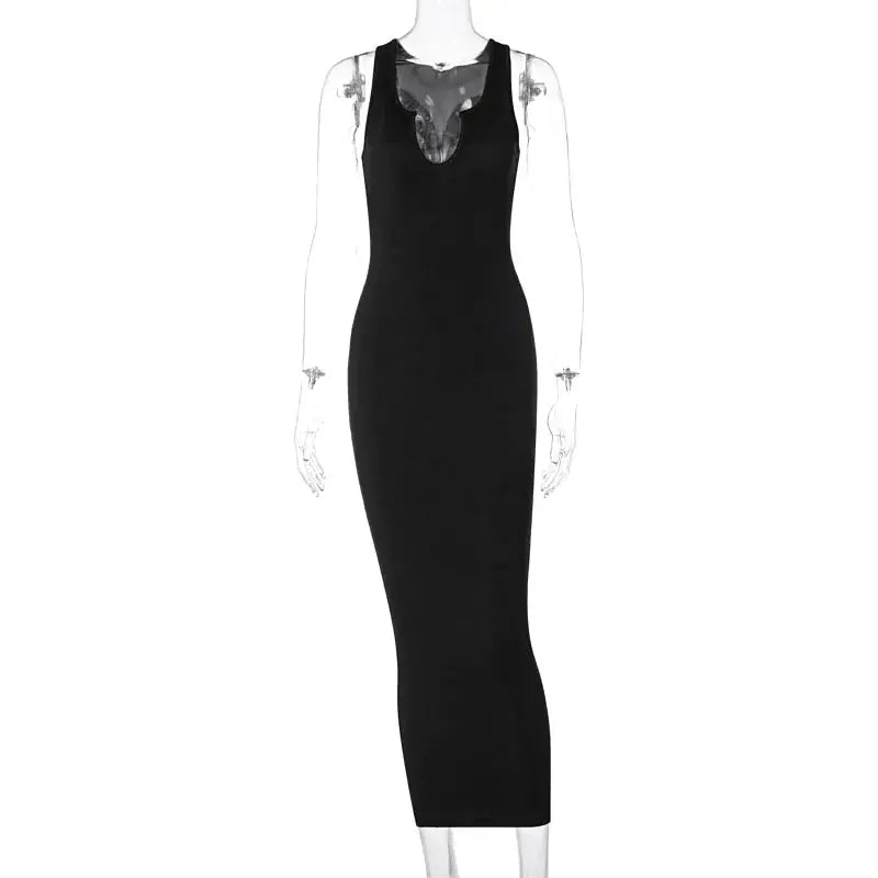 Women's V-Neck Bodycon Striped Knitted Sleeveless Midi Dress GLR SHOPPING
