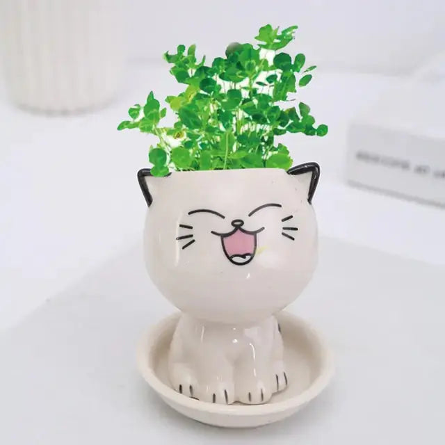Mini Cat Shaped Cartoon Ceramic Flowerpot GLR SHOPPING