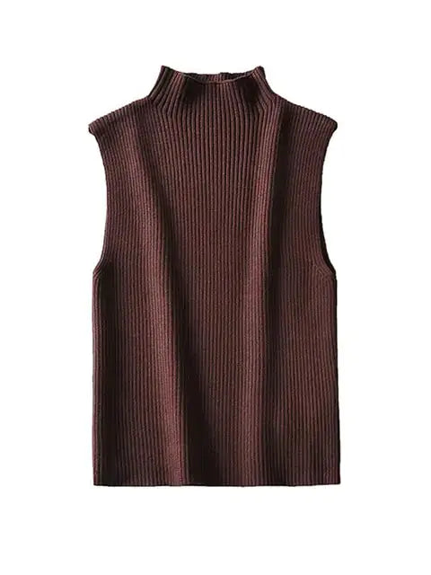 Ribbed Knit High Neck Sleeveless GLR SHOPPING