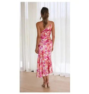 Elegant Floral One-Shoulder Midi Dress GLR SHOPPING
