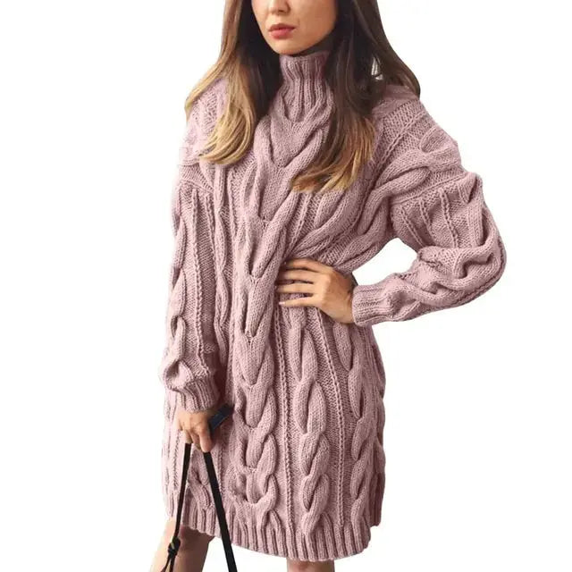 Turtleneck Twist Knitted Sweater Dress GLR SHOPPING