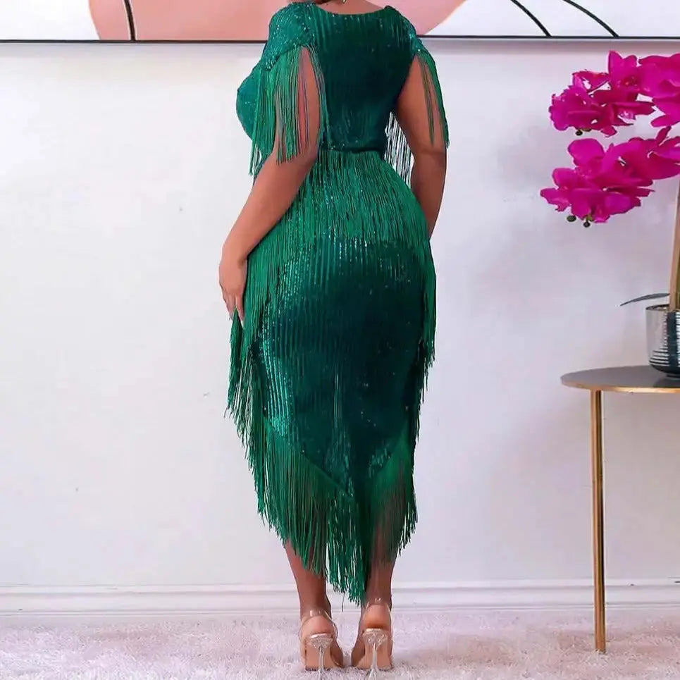 Plus Size Sequin Tassel Midi Dress GLR SHOPPING