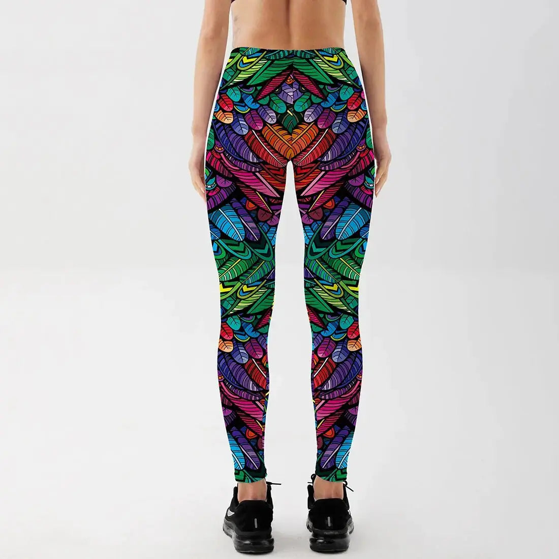Quickitout Color Feathers 3D Printed Women's Mid-Waist Fitness Trousers GLR SHOPPING