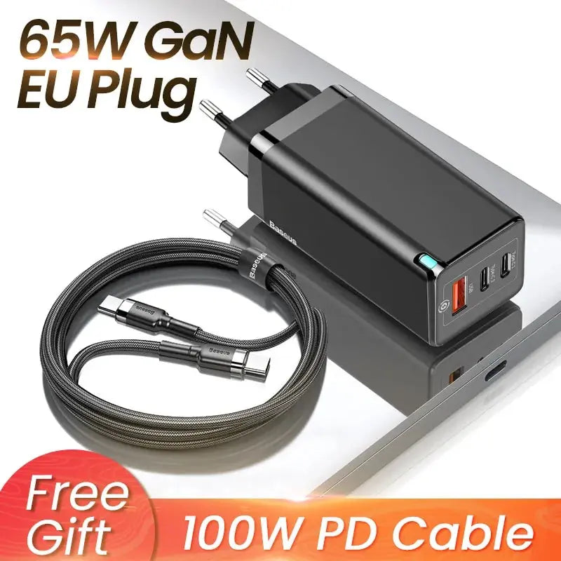 Baseus 65W GaN Charger Quick Charge 4.0 3.0 Type C PD Fast Charger 3 Port USB Charger with QC 4.0 3.0 Portable Phone Charger GLR SHOPPING
