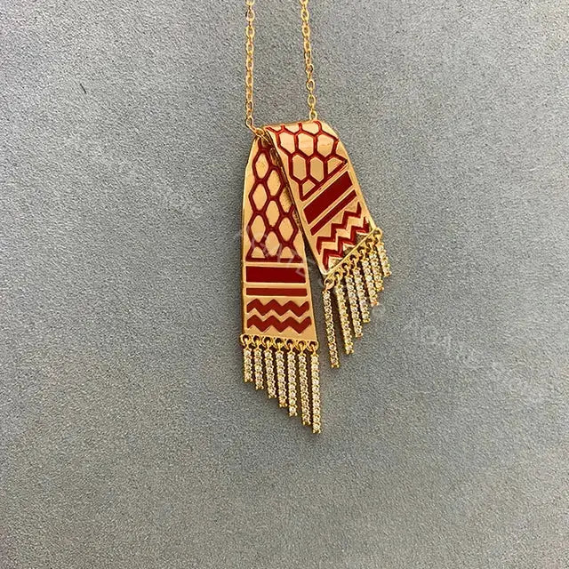 Stainless Steel Zircon Tassel Pendant Necklace GLR SHOPPING