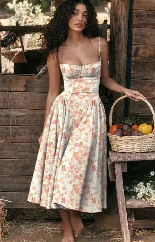 Dopamine Wear Suspender Dress French Retro Long Skirt GLR SHOPPING
