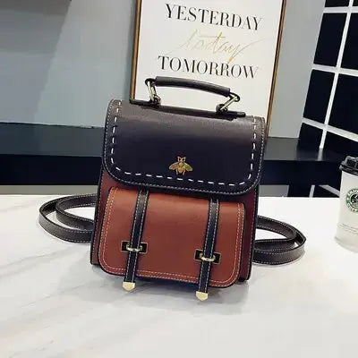 Vintage Paneled PU Leather Women Backpack - GLR SHOPPING